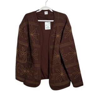 NWT Zara Embroidered Quilt Jacket Brown Yellow Size XL